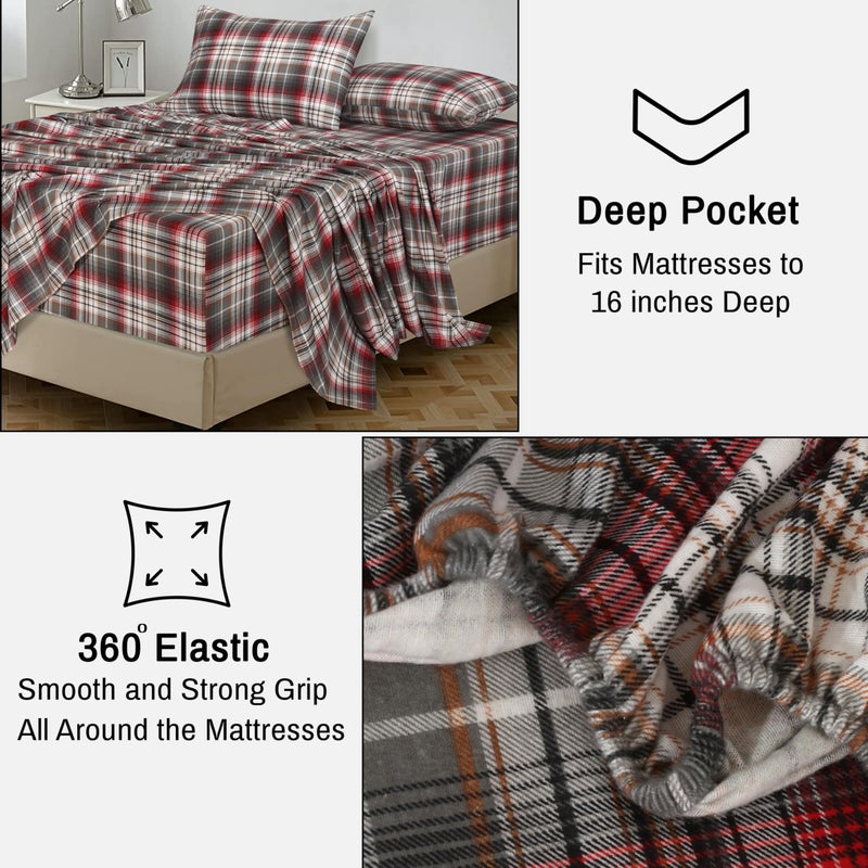 RUVANTI Flannel Sheets Queen Size - 100% Cotton Double Brushed Bed Sheets  Deep Pockets 16 Inches Queen Sheet Set  All Seasons Breathable & Extra Soft - Warm & Cozy  4 Piece  Halloween Check - Image 5